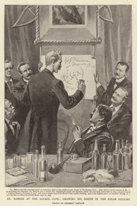 Dr. Nansen i Savage Club, hvor han tegner sin rute i polarområderne